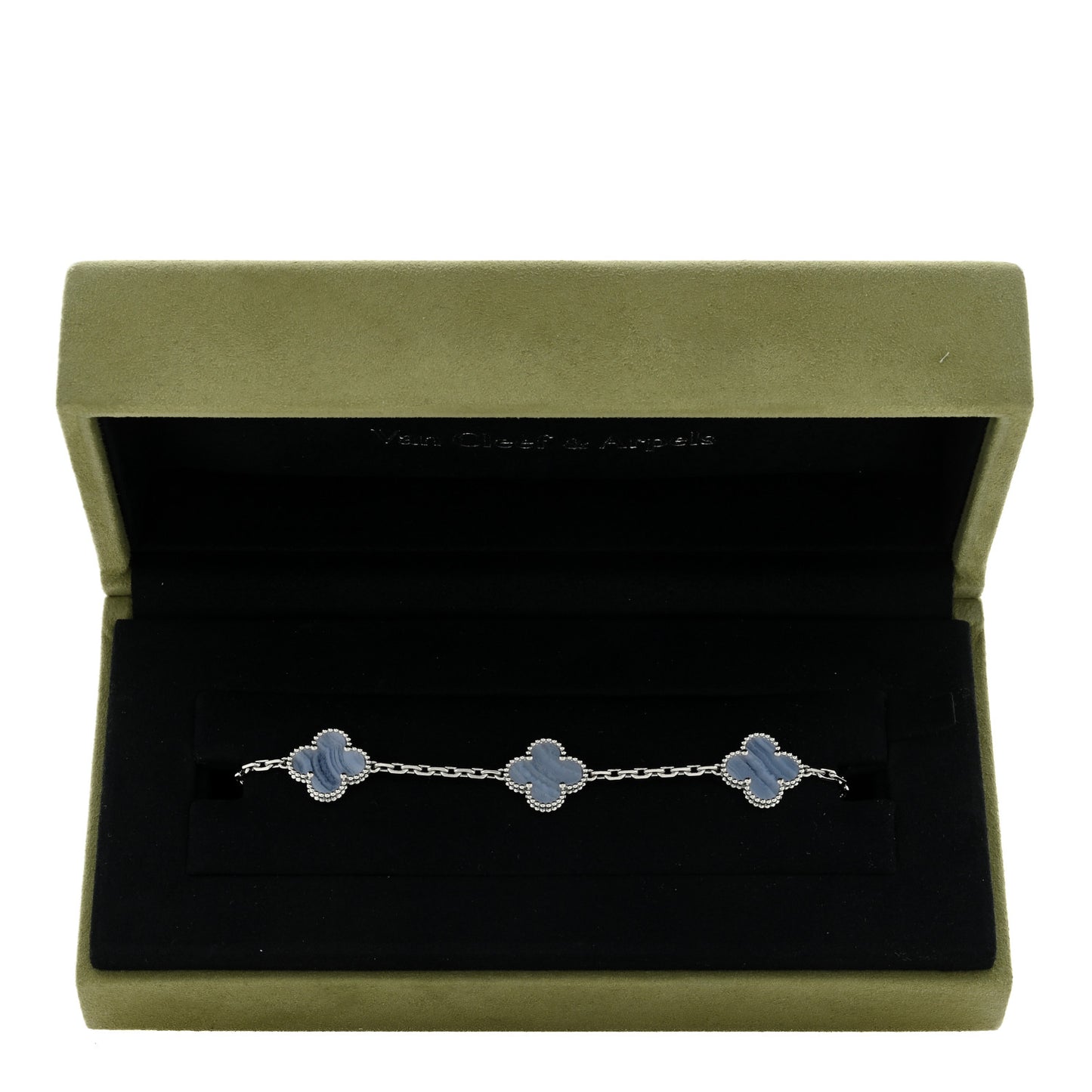 18K White Gold Chalcedony 5 Motifs Vintage Alhambra Bracelet