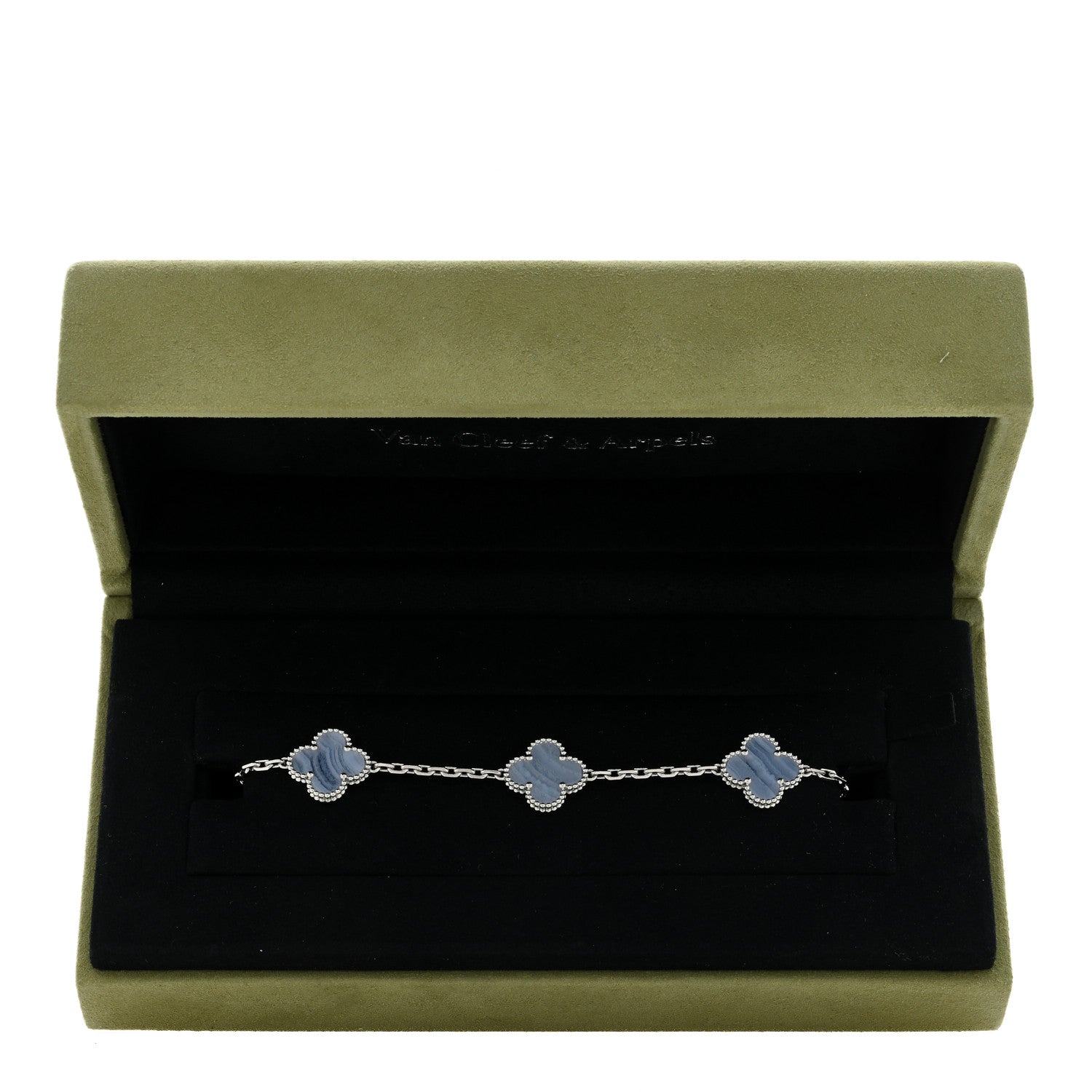 Van Cleef & Arpels 18K White Gold Chalcedony 5 Motifs Vintage Alhambra Bracelet 4 of 4