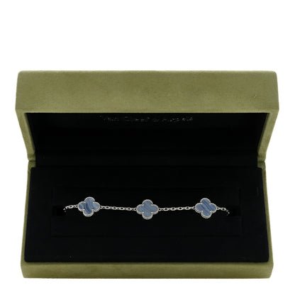 Van Cleef & Arpels 18K White Gold Chalcedony 5 Motifs Vintage Alhambra Bracelet 4 of 4