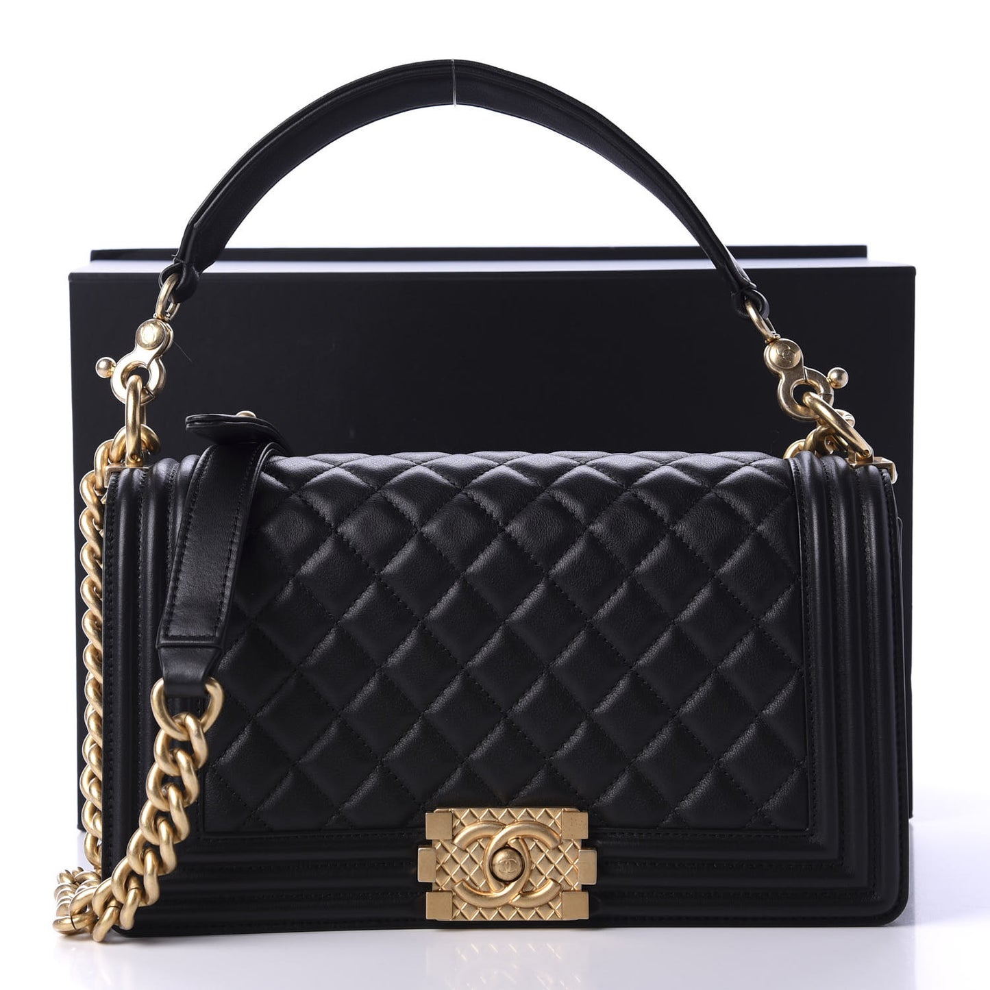 Calfskin Medium Boy Logo Top Handle Flap Black