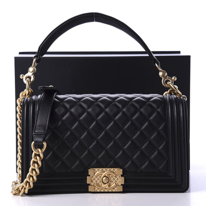 Chanel Calfskin Medium Boy Logo Top Handle Flap Black 11 of 11