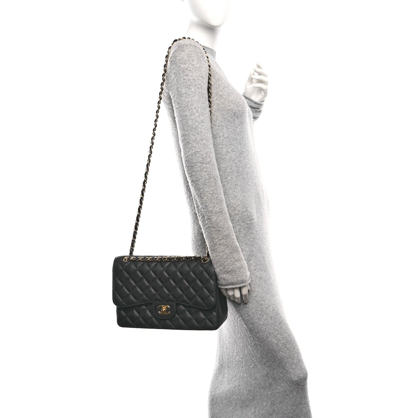 Caviar Quilted Jumbo Double Flap Black