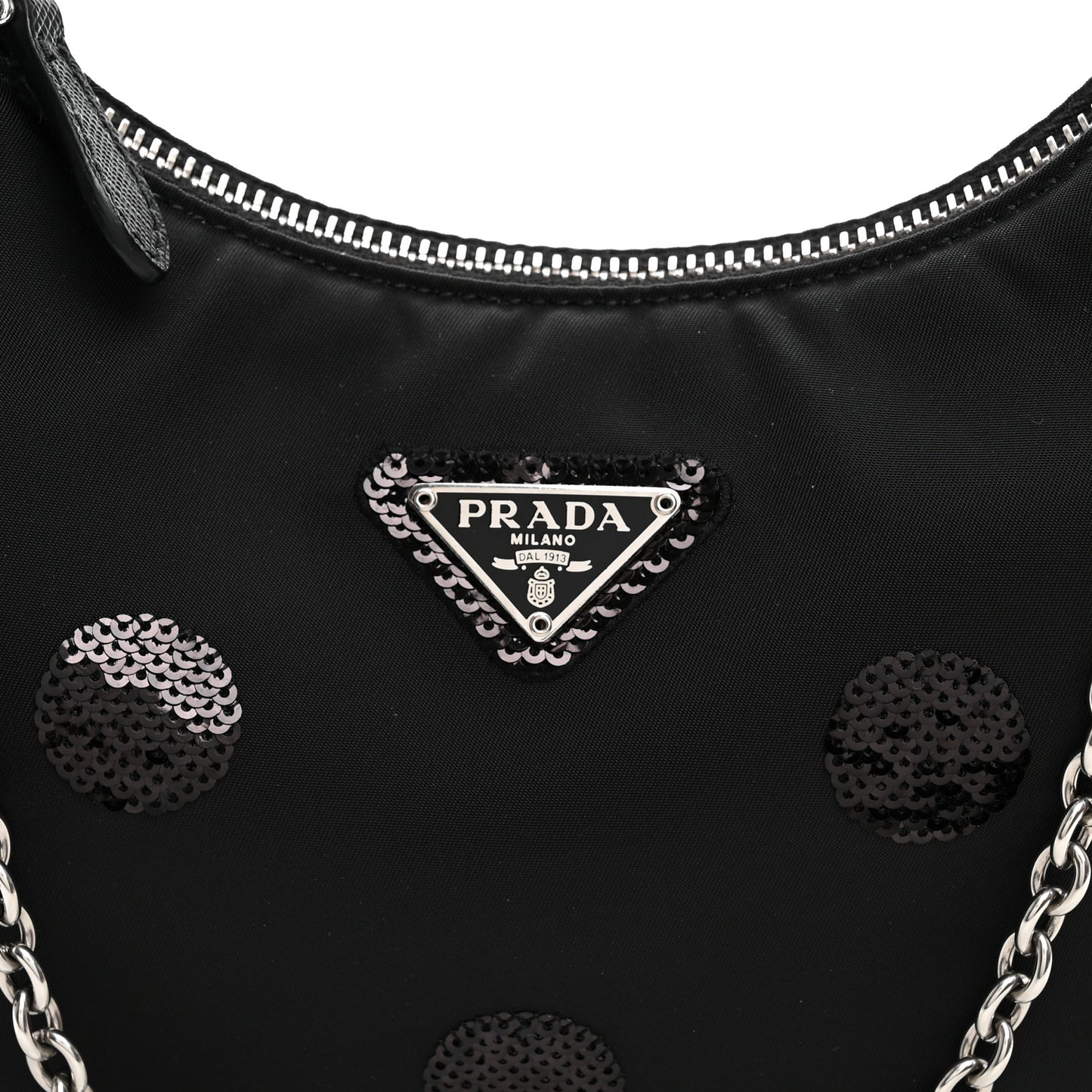 Nylon Sequin Embellished Polka Dot Re-Edition 2005 Shoulder Bag Black