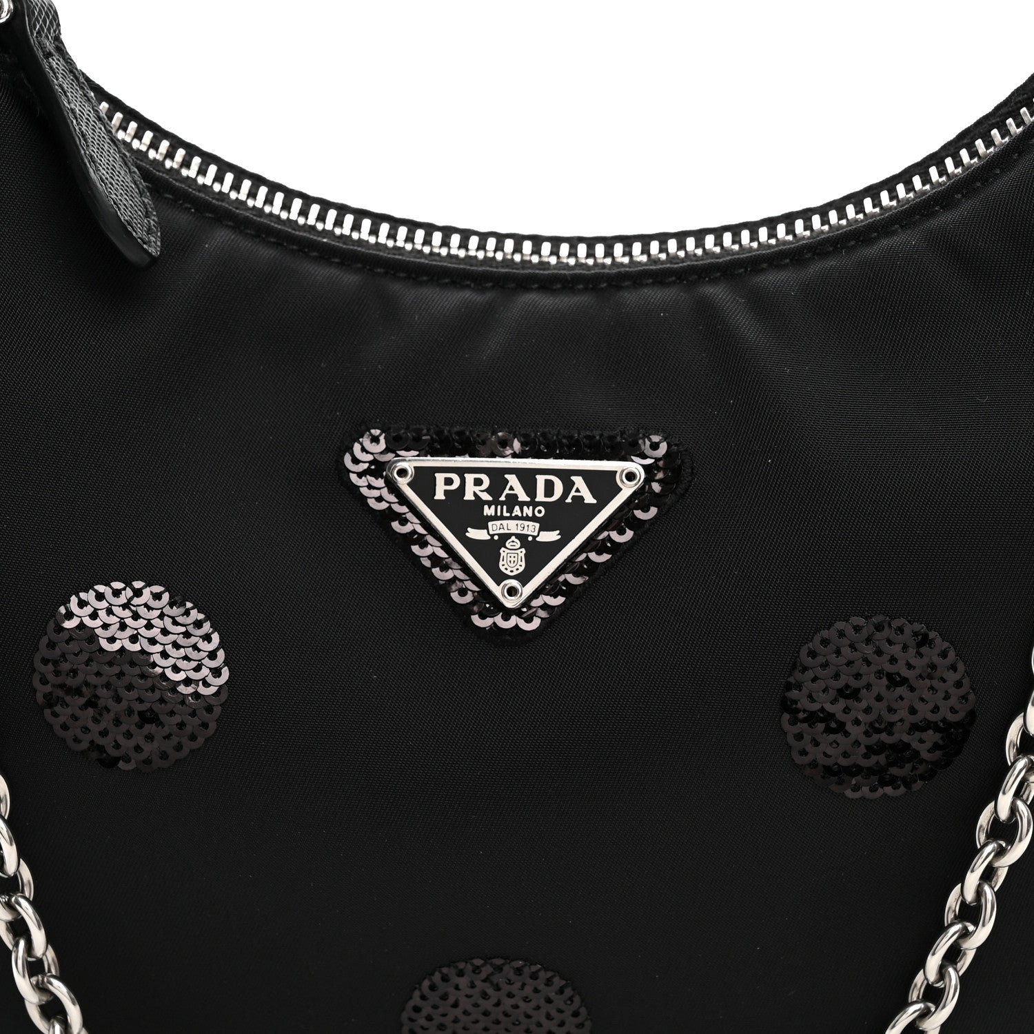 Prada Nylon Sequin Embellished Polka Dot Re-Edition 2005 Shoulder Bag Black 8 of 10