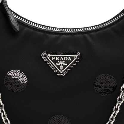 Prada Nylon Sequin Embellished Polka Dot Re-Edition 2005 Shoulder Bag Black 8 of 10