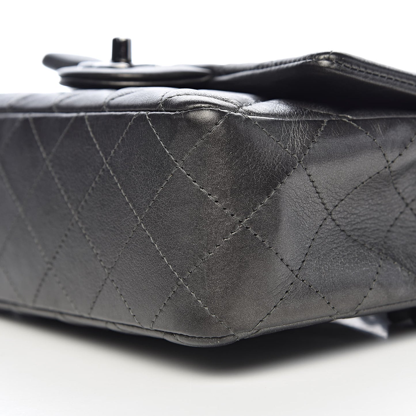 Metallic Calfskin Quilted Mini Rectangular Flap Charcoal Grey