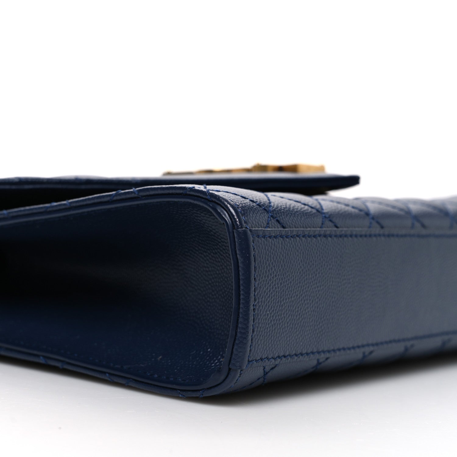 Saint Laurent Grain De Poudre Textured Mixed Matelasse Triquilt Medium Monogram Satchel Deep Marine 8 of 10