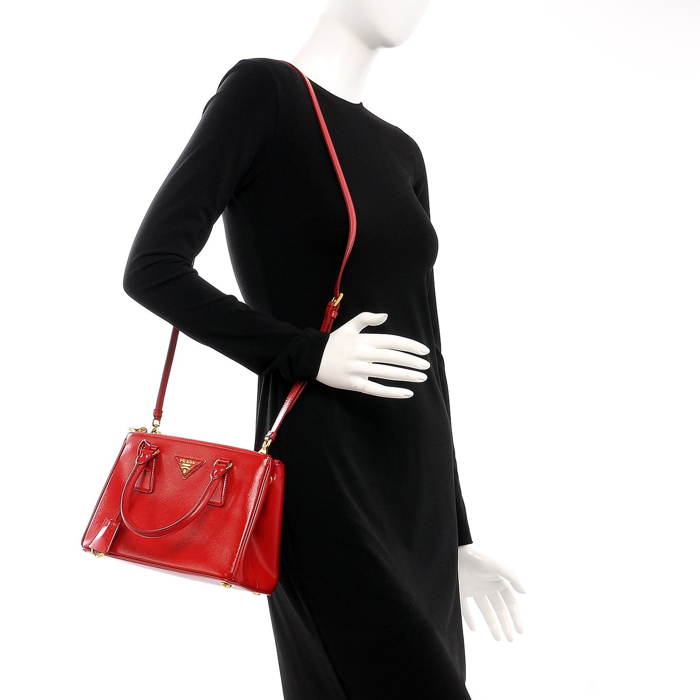 Saffiano Vernice Mini Galleria Double Zip Tote Rosso