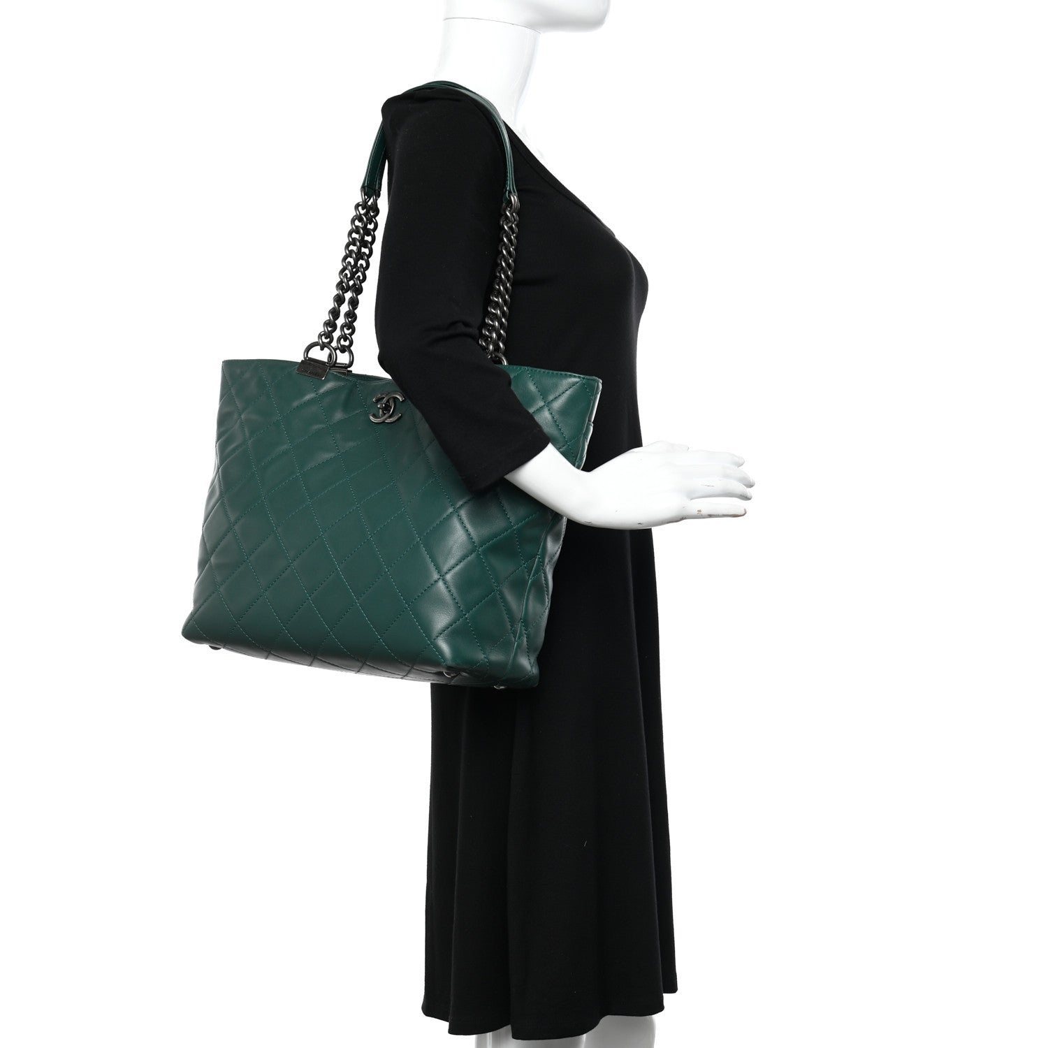 Chanel Calfskin Quilted Large Shopping In Chains Tote Green 2 of 12