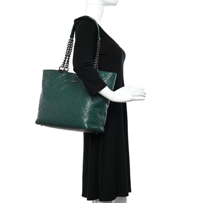 Chanel Calfskin Quilted Large Shopping In Chains Tote Green 2 of 12