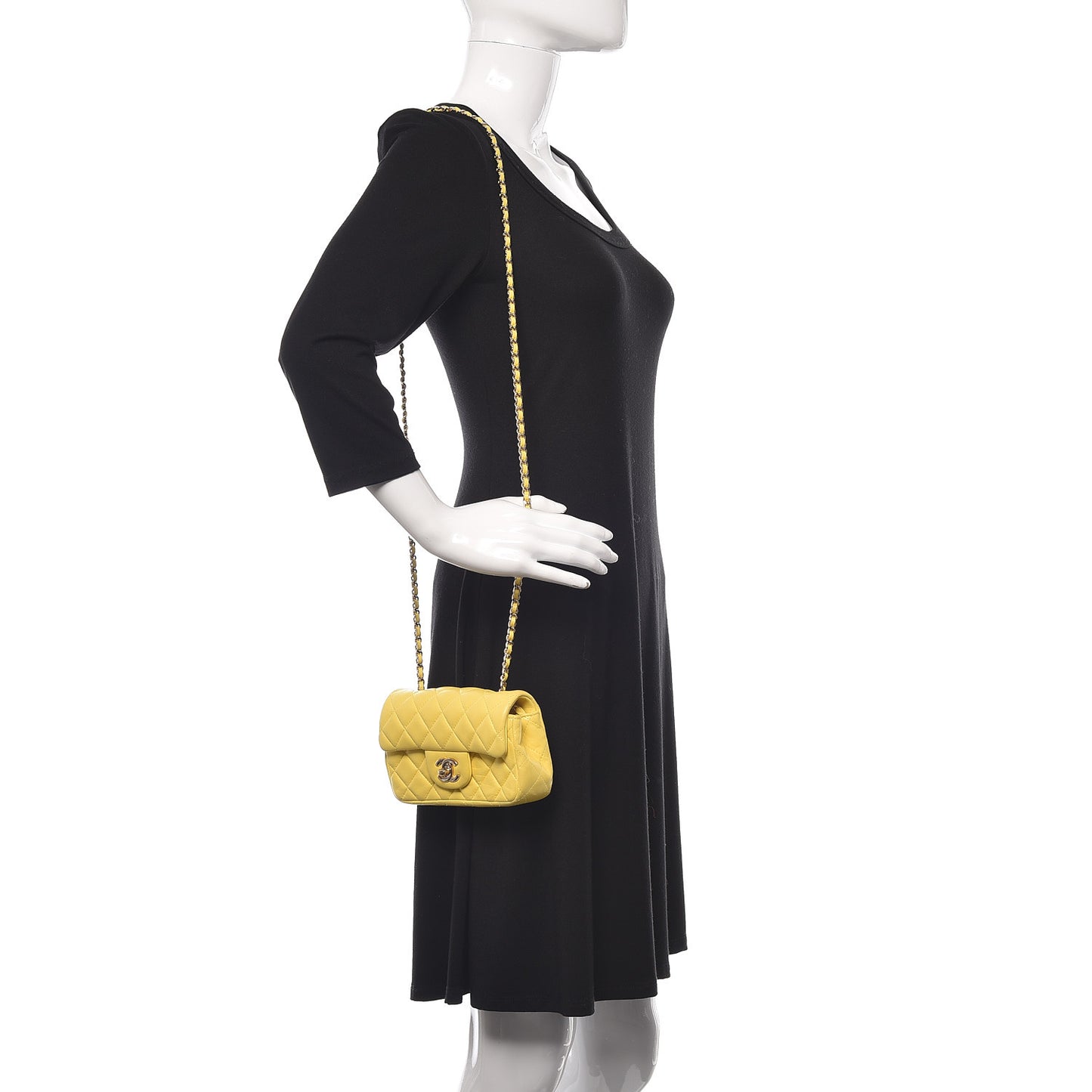 Lambskin Quilted Extra Mini Rectangular Flap Yellow