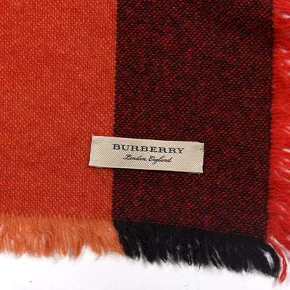 Burberry Wool Cashmere Washed Mega Check Scarf Bright Orange Red 3 of 4