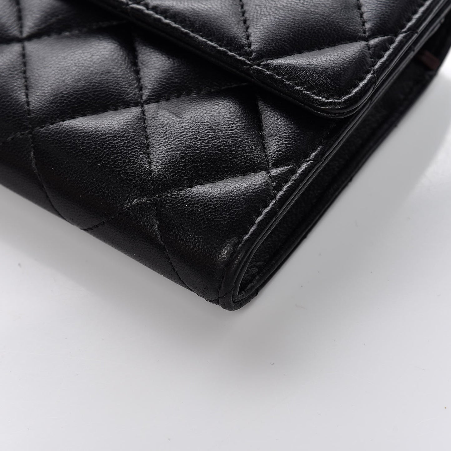 Lambskin Quilted Large Gusset Flap Wallet Black