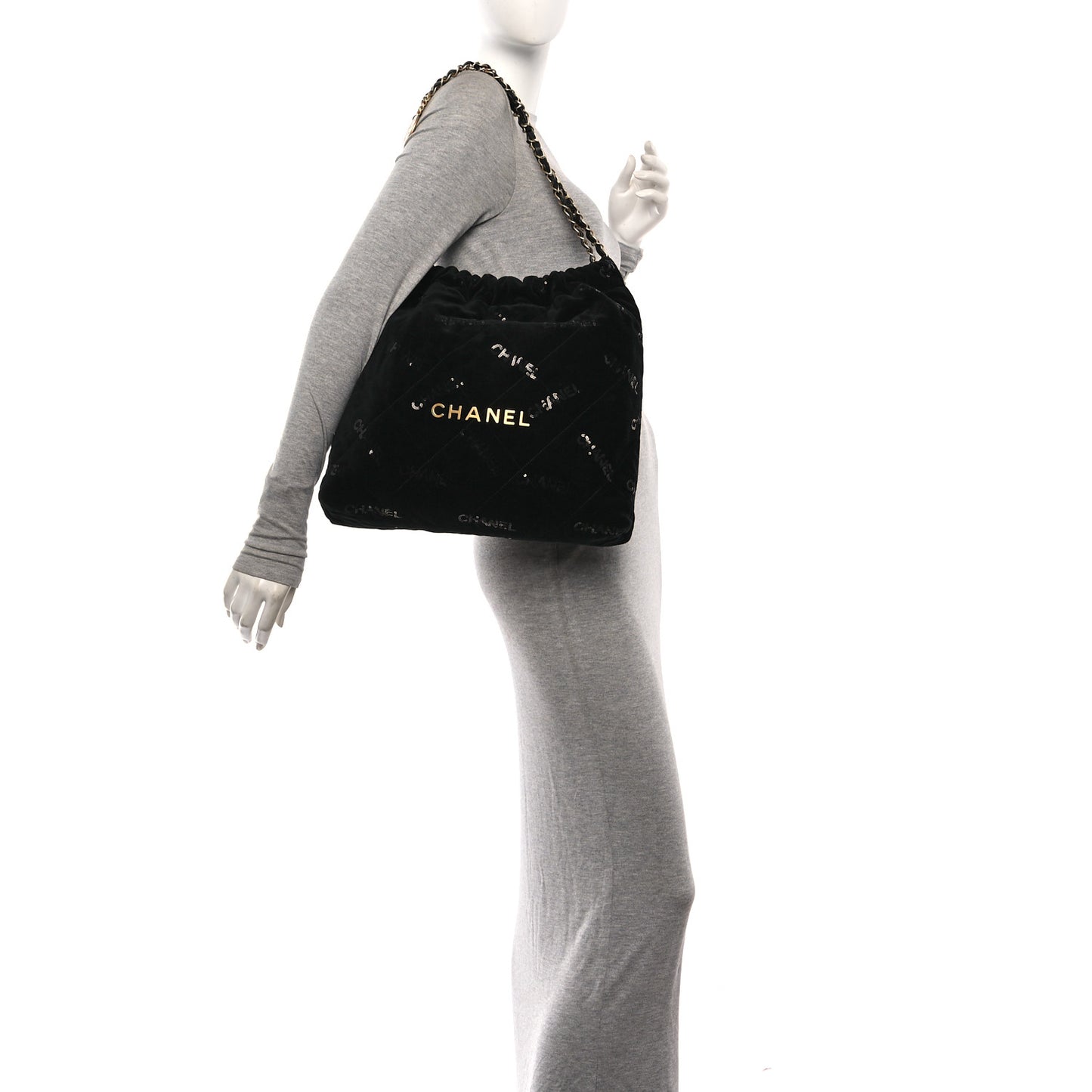 Velvet Sequin Quilted Chanel 22 Black