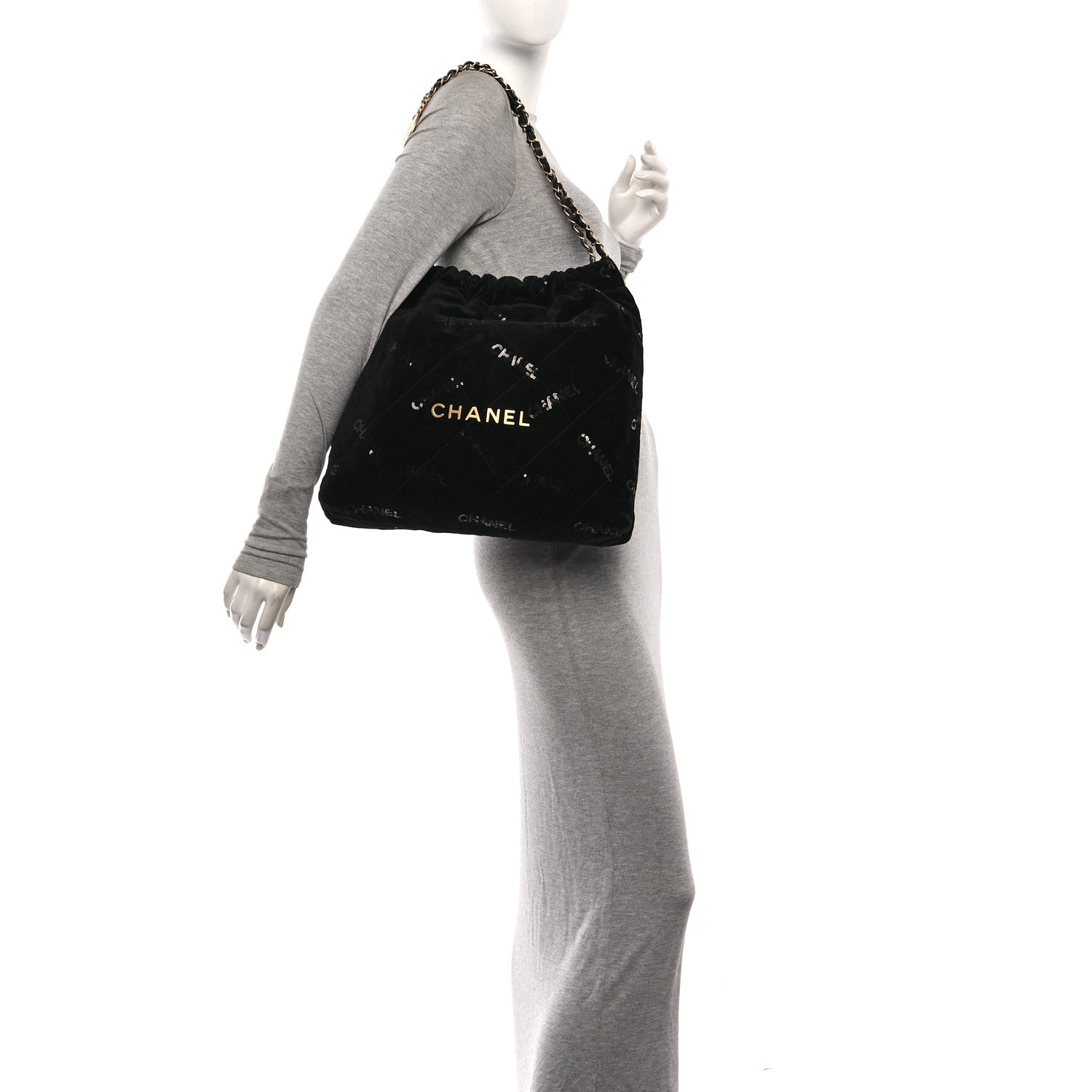 Chanel Velvet Sequin Quilted Chanel 22 Black 2 of 12