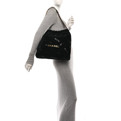 Chanel Velvet Sequin Quilted Chanel 22 Black 2 of 12