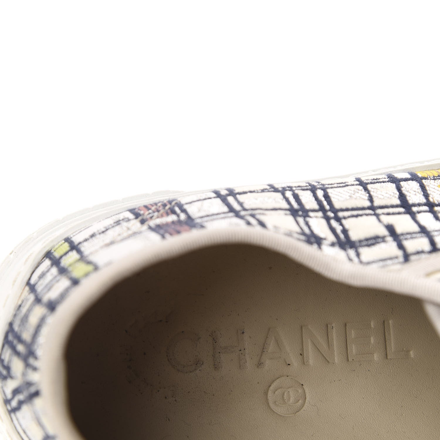 Chanel Metallic Tweed Low Top Sneakers 35 Ecru Black Yellow Gold 7 of 9