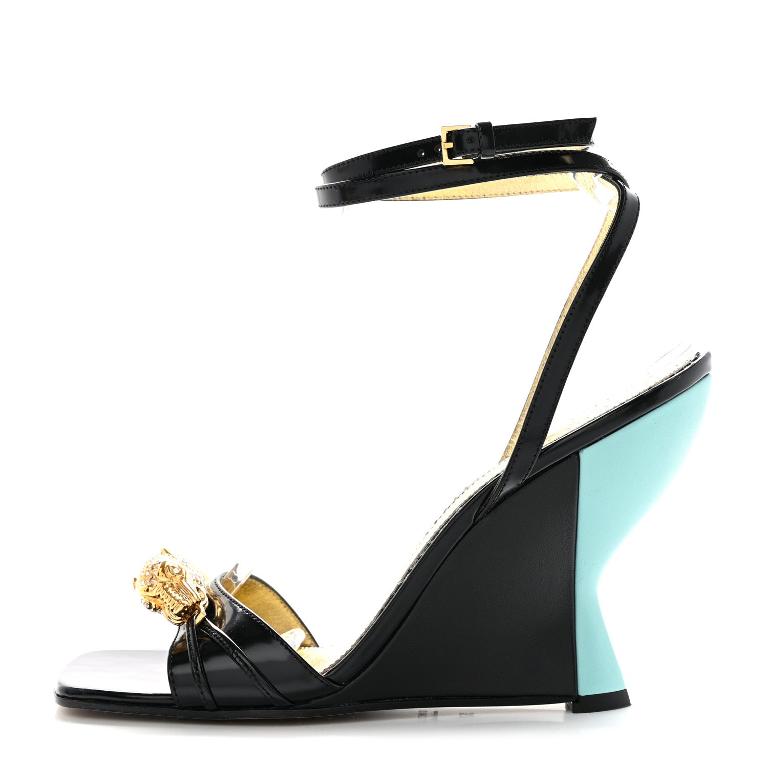Gucci Regent Calfskin Crystal Snake Head Sandals 37 Black 1 of 8