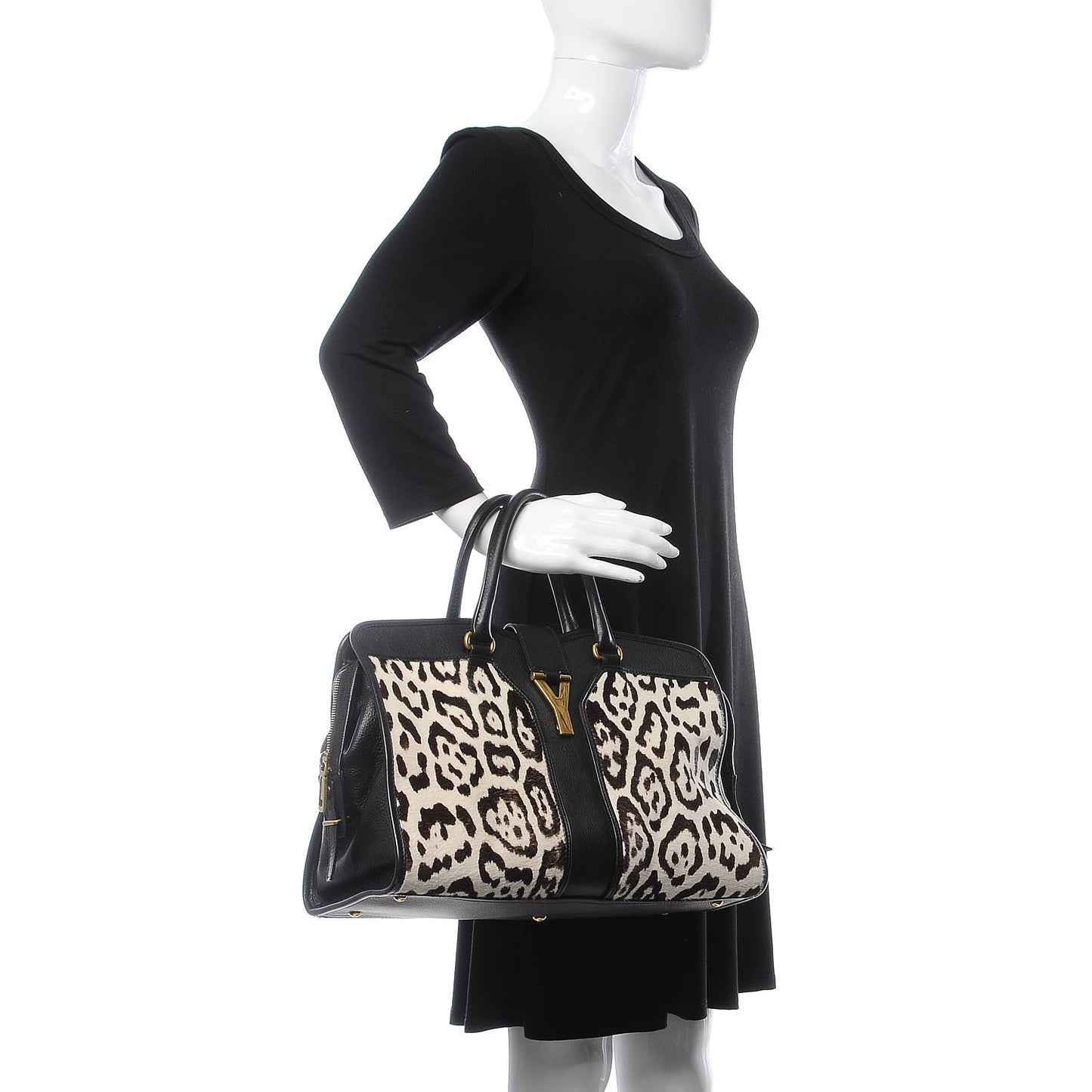 Pony Hair Calfskin Leopard Print Medium Cabas Chyc Black