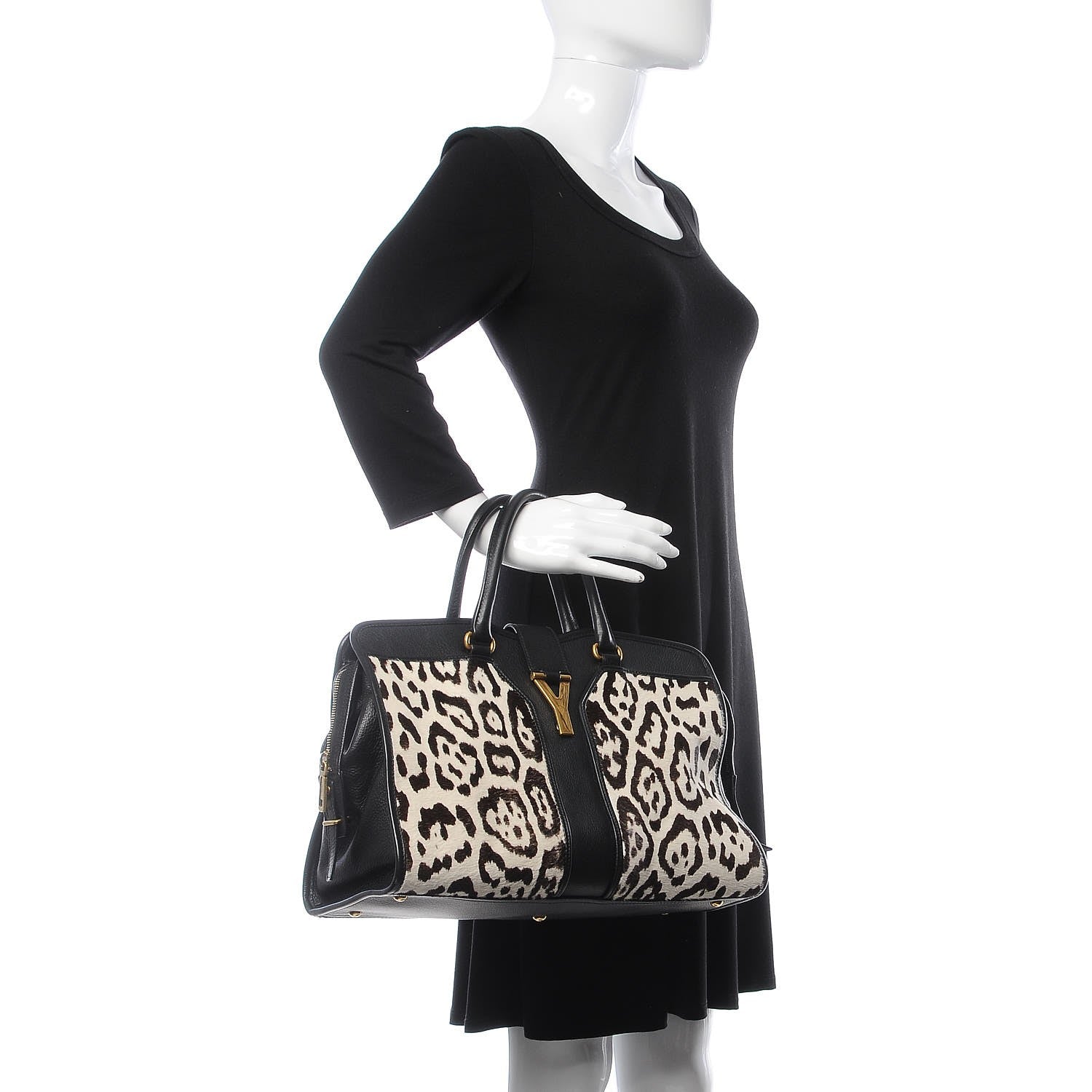 Saint Laurent Pony Hair Calfskin Leopard Print Medium Cabas Chyc Black 2 of 8