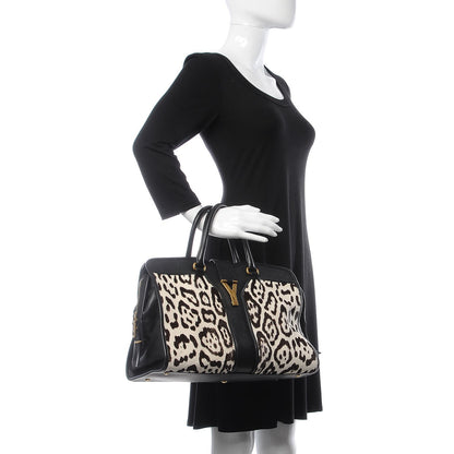 Saint Laurent Pony Hair Calfskin Leopard Print Medium Cabas Chyc Black 2 of 8