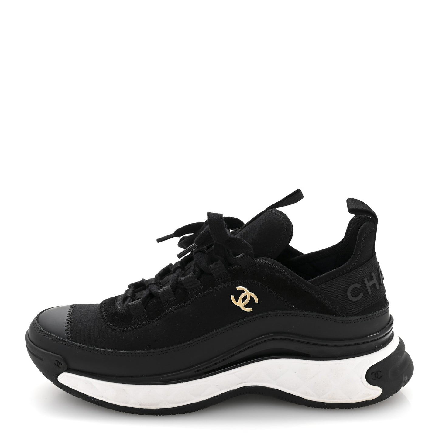 Velvet Calfskin Mixed Fibers CC Sneakers 38 Black