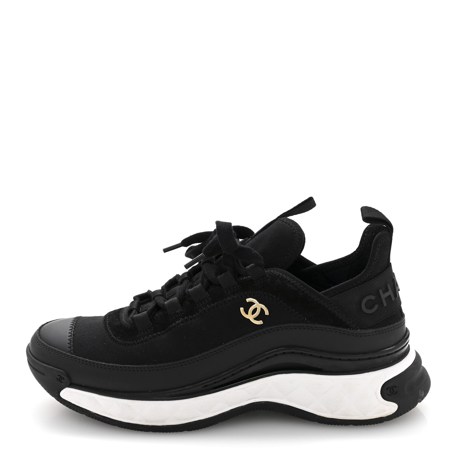 Chanel Velvet Calfskin Mixed Fibers CC Sneakers 38 Black 1 of 9