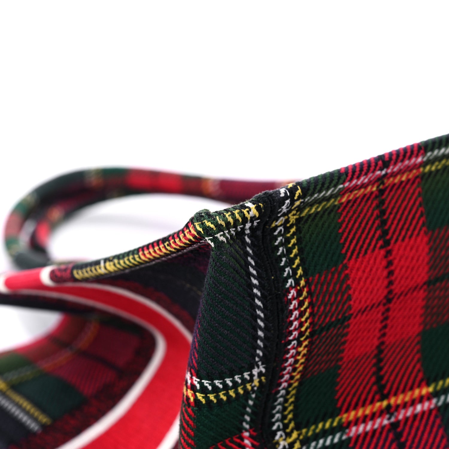 Christian Dior Canvas Embroidered Medium Tartan Check Book Tote Red Multicolor 8 of 12