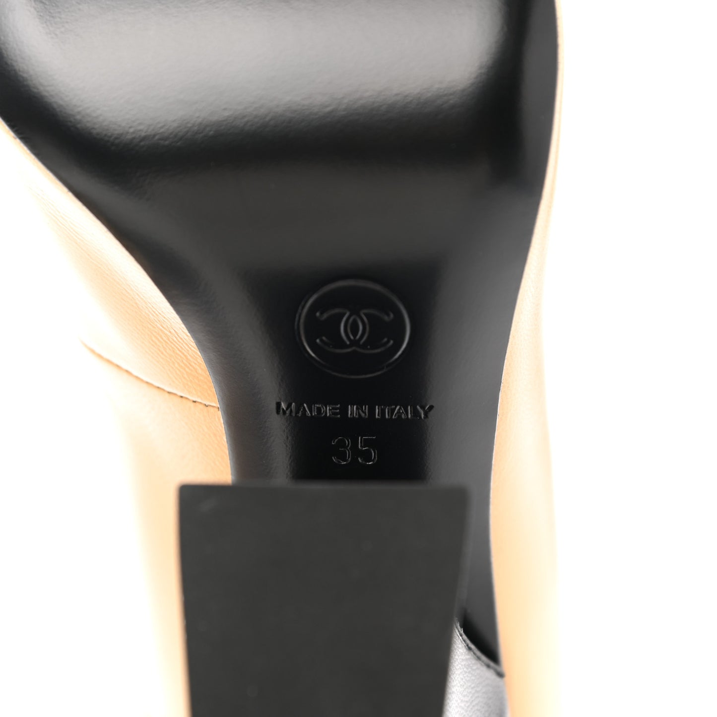 Shiny Goatskin Pearls Cap Toe Open Slingback Pumps 35 Beige Black