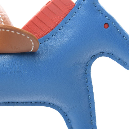 Hermes Milo Lambskin Grigri Rodeo Horse Bag Charm PM Blue Zanzibar Rose Texas Gold 3 of 5