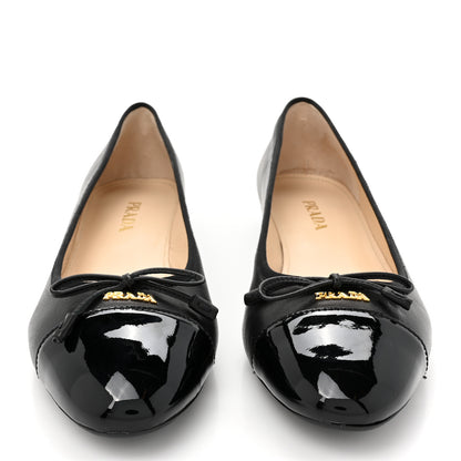 Prada Nappa Vernice Cap Toe Logo Bow Ballerina Flats 38.5 Black 2 of 12