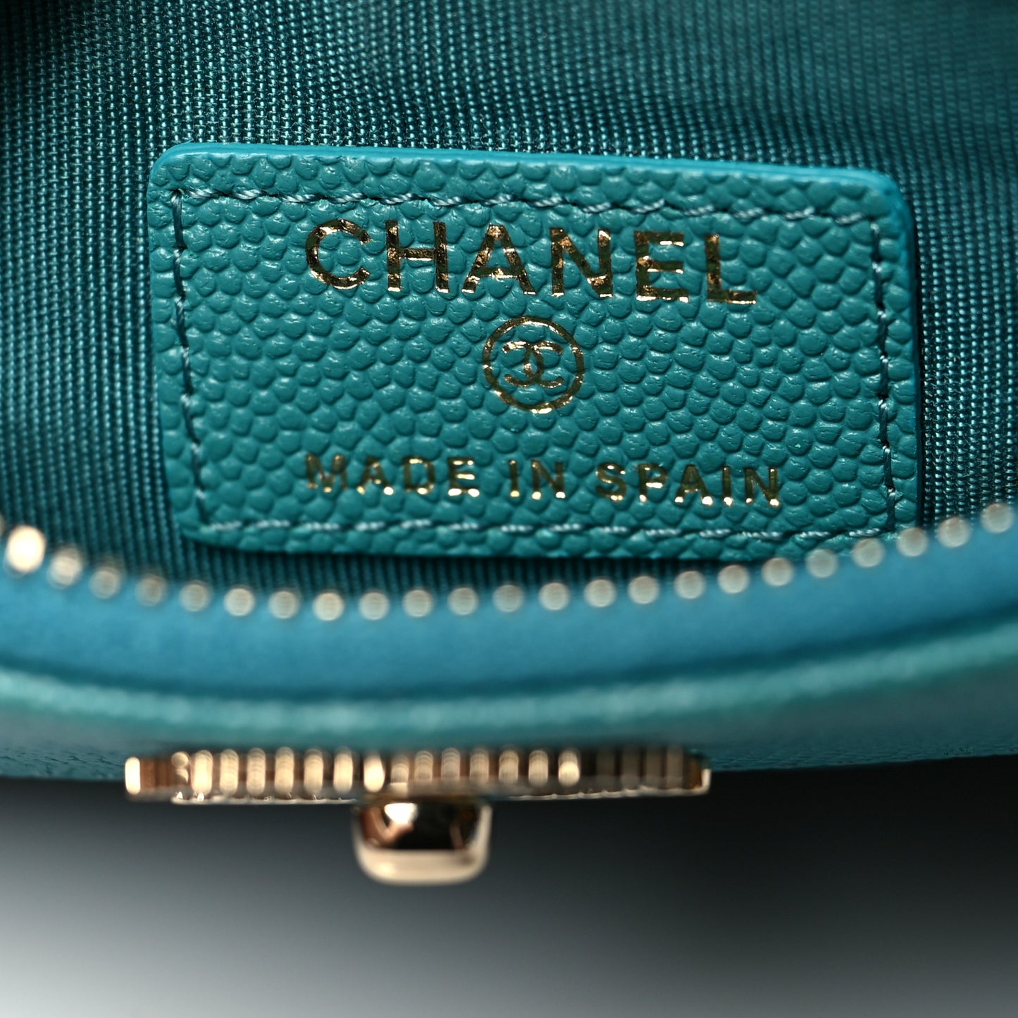 Caviar Quilted Small Vintage Mademoiselle Cosmetic Case Turquoise
