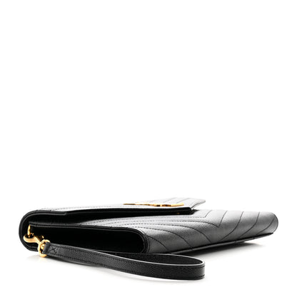 Saint Laurent Grain De Poudre Matelasse Chevron Monogram Envelope Clutch Black 4 of 7
