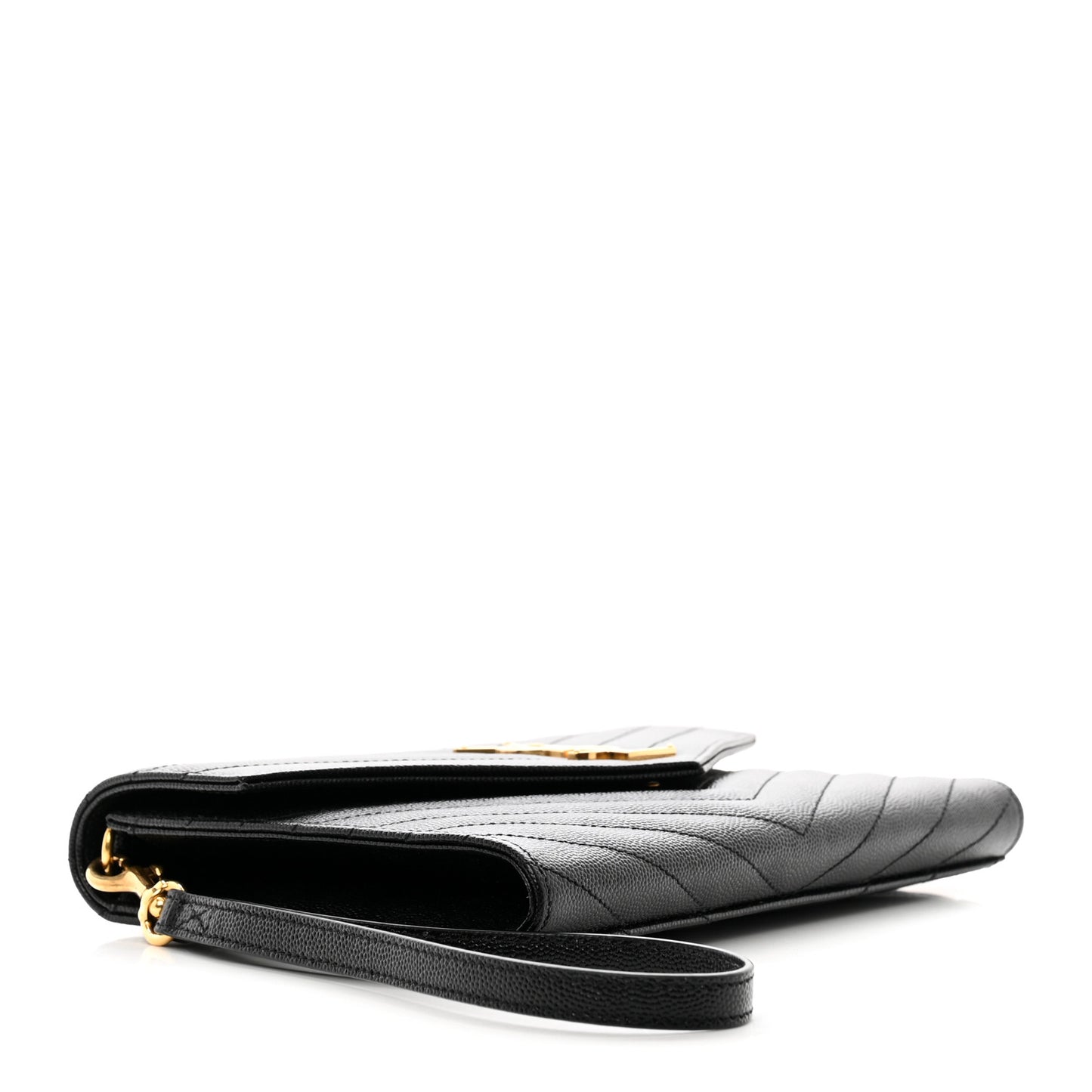 Grain De Poudre Matelasse Chevron Monogram Envelope Clutch Black