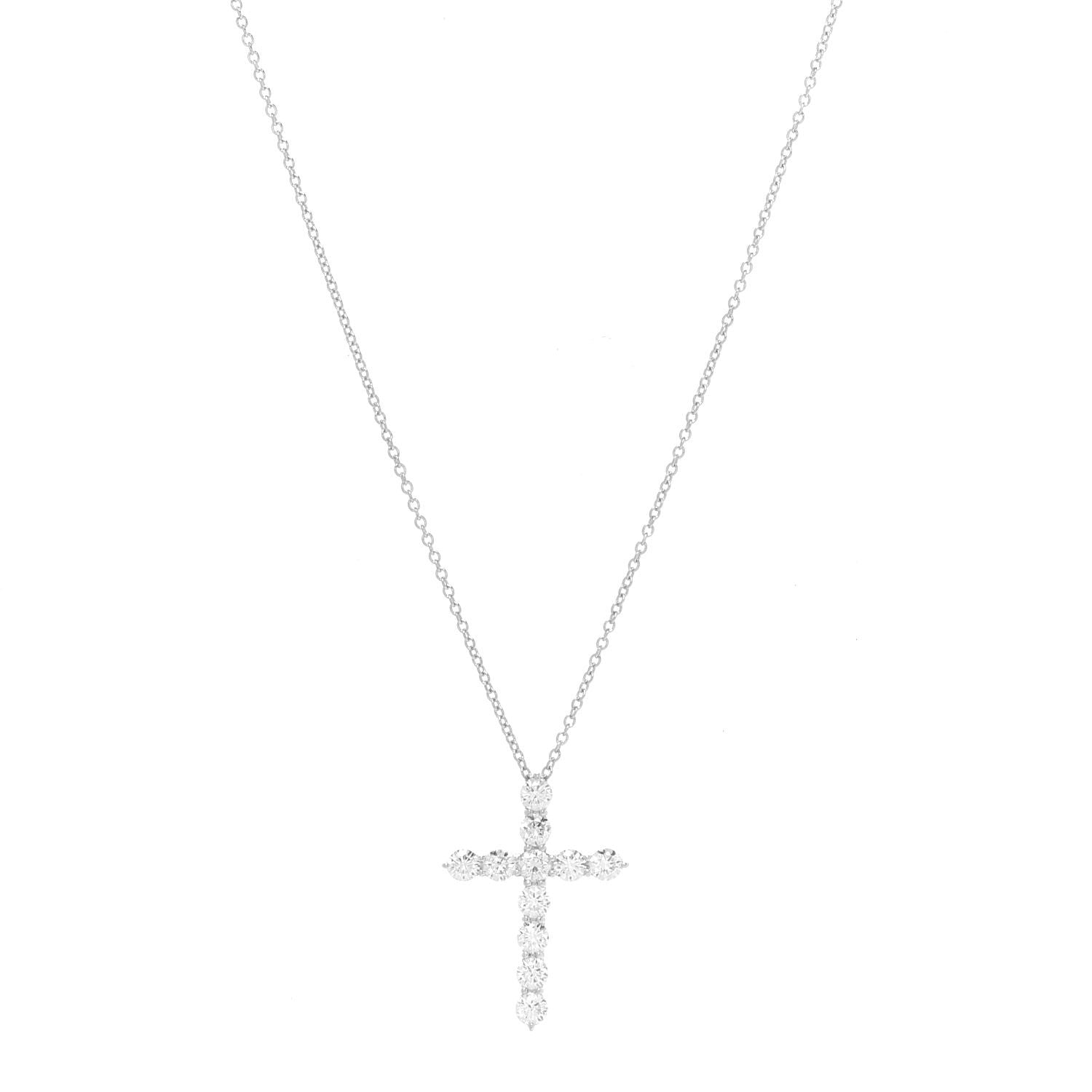 Tiffany Platinum Diamond Medium Cross Pendant Necklace 1 of 6