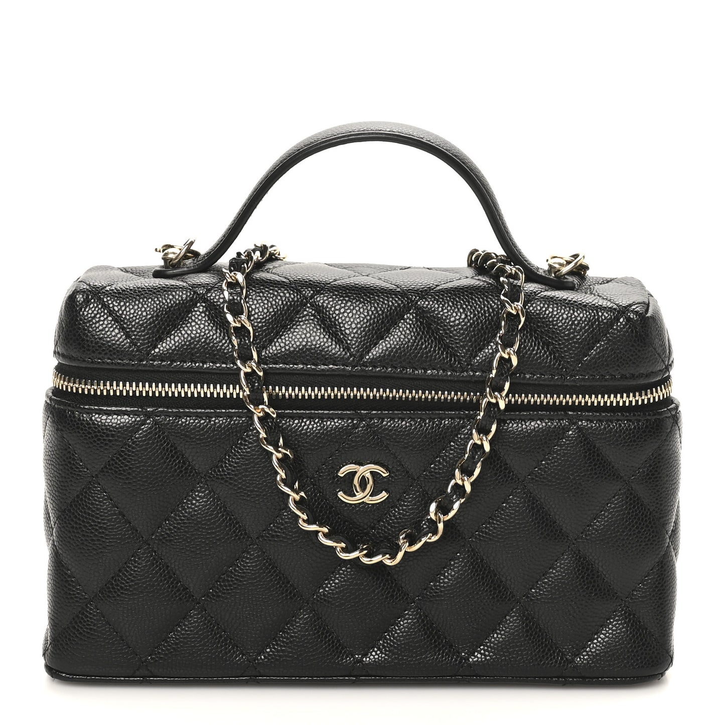 Caviar Quilted Top Handle Slim Vanity With Chain Black