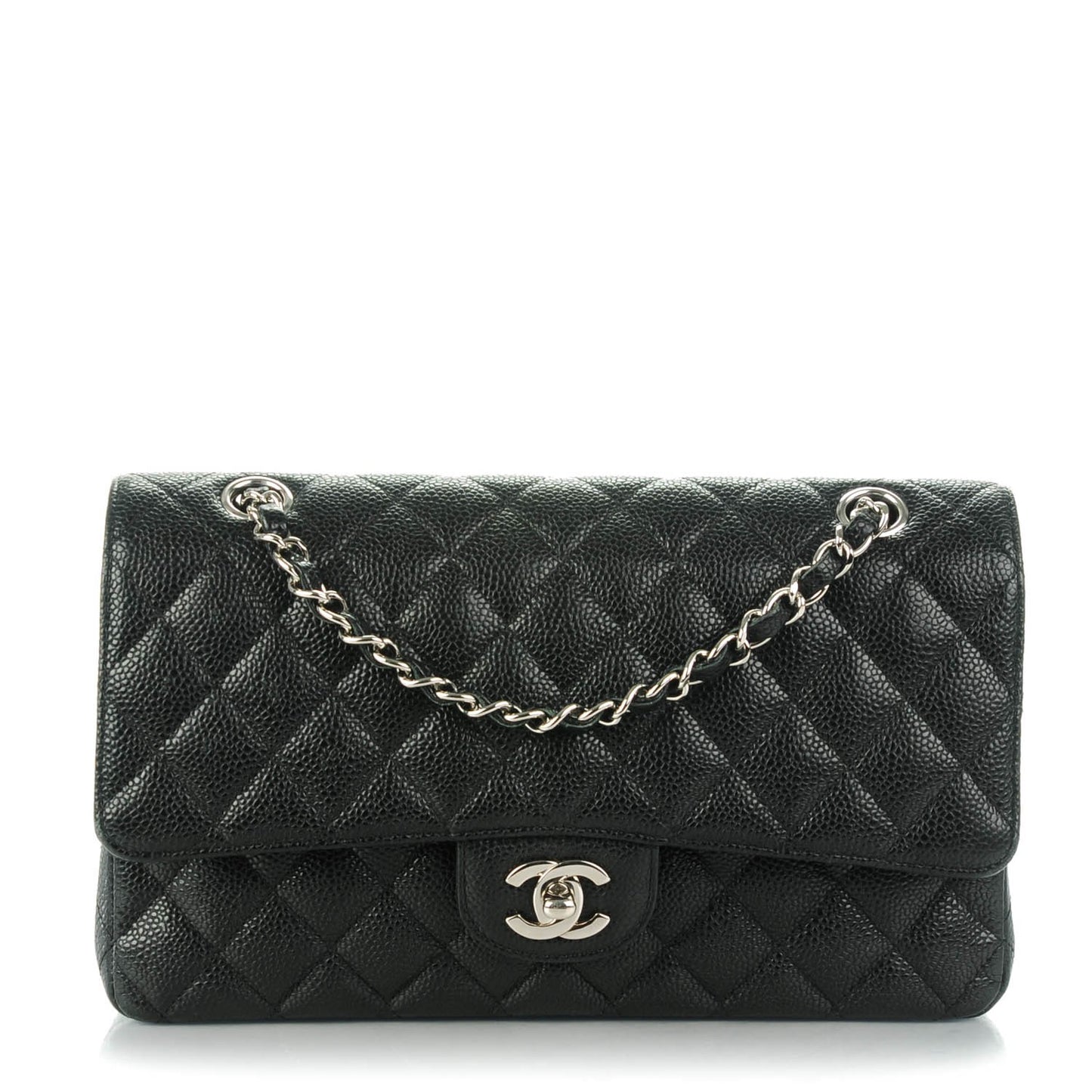 Caviar Quilted Medium Double Flap Black