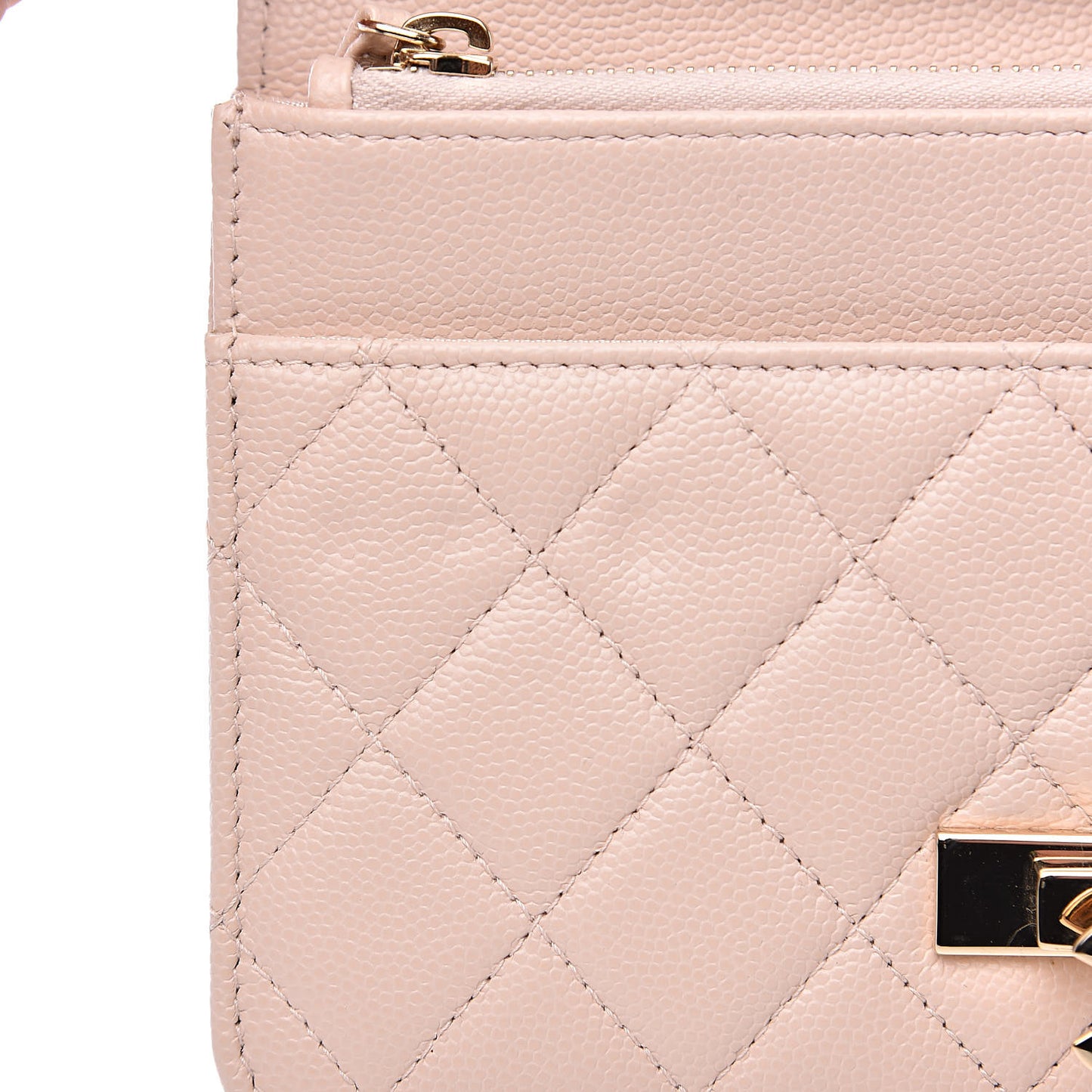 Caviar Quilted Golden Class Wallet On Chain WOC Light Beige