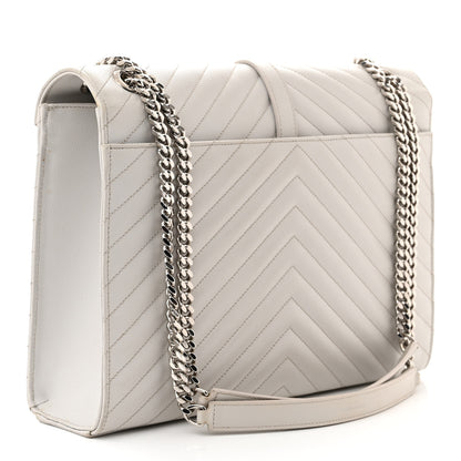 Saint Laurent Grain De Poudre Matelasse Chevron Large Monogram Satchel Gris Perle 3 of 11