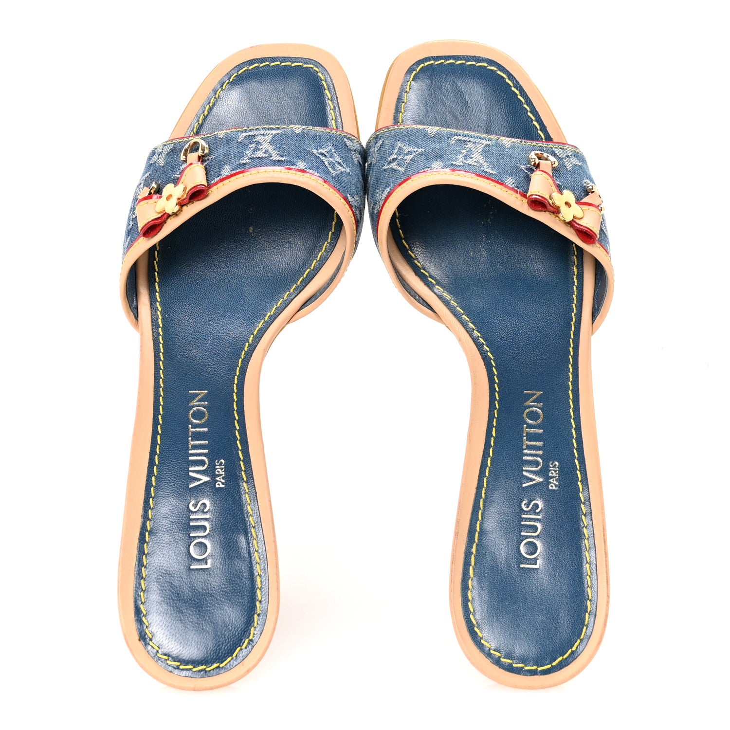 Louis Vuitton Denim Monogram Victim Mules Peep Toe Heels 38 2 of 9