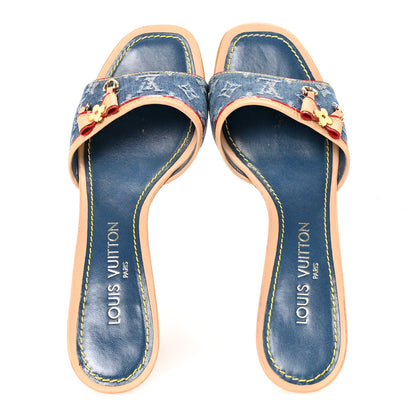 Louis Vuitton Denim Monogram Victim Mules Peep Toe Heels 38 2 of 9