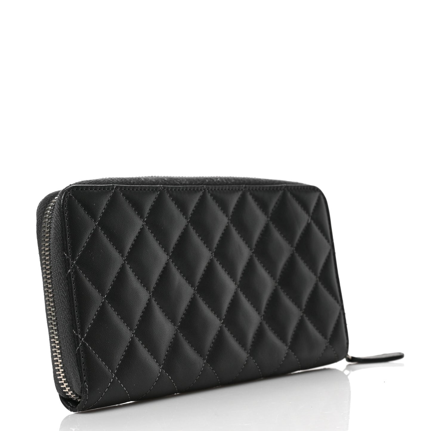 Lambskin Stitched Large Gusset Zip Around Wallet Dark Grey
