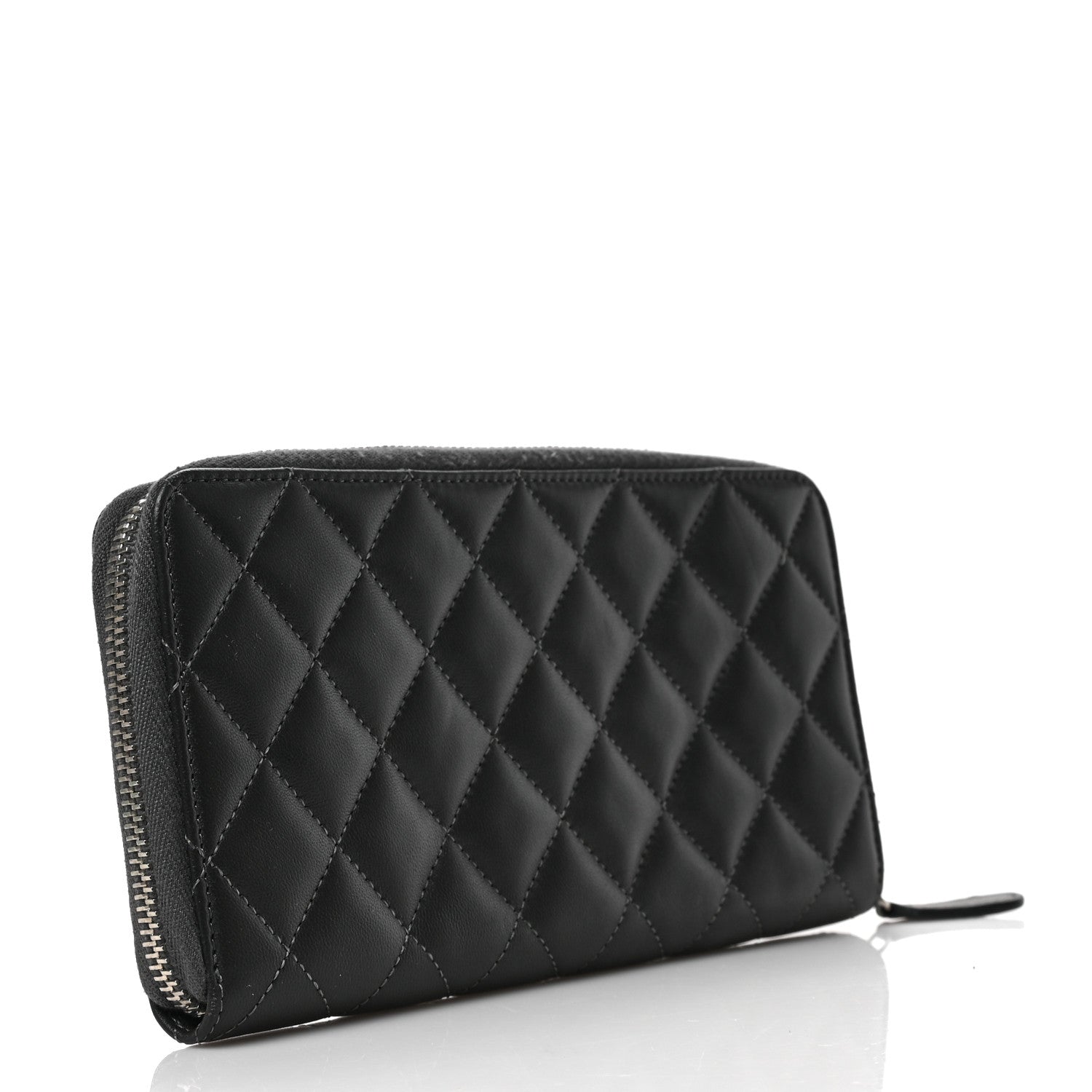 Chanel Lambskin Stitched Large Gusset Zip Around Wallet Dark Grey 3 of 7