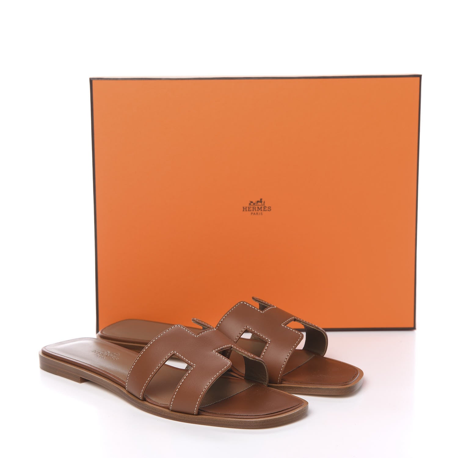 Hermes Box Calfskin Oran Sandals 37.5 Gold 9 of 9
