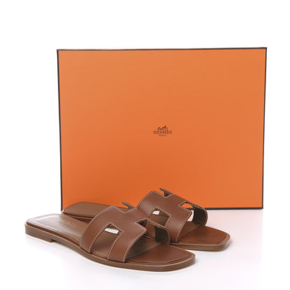 Hermes Box Calfskin Oran Sandals 37.5 Gold 9 of 9