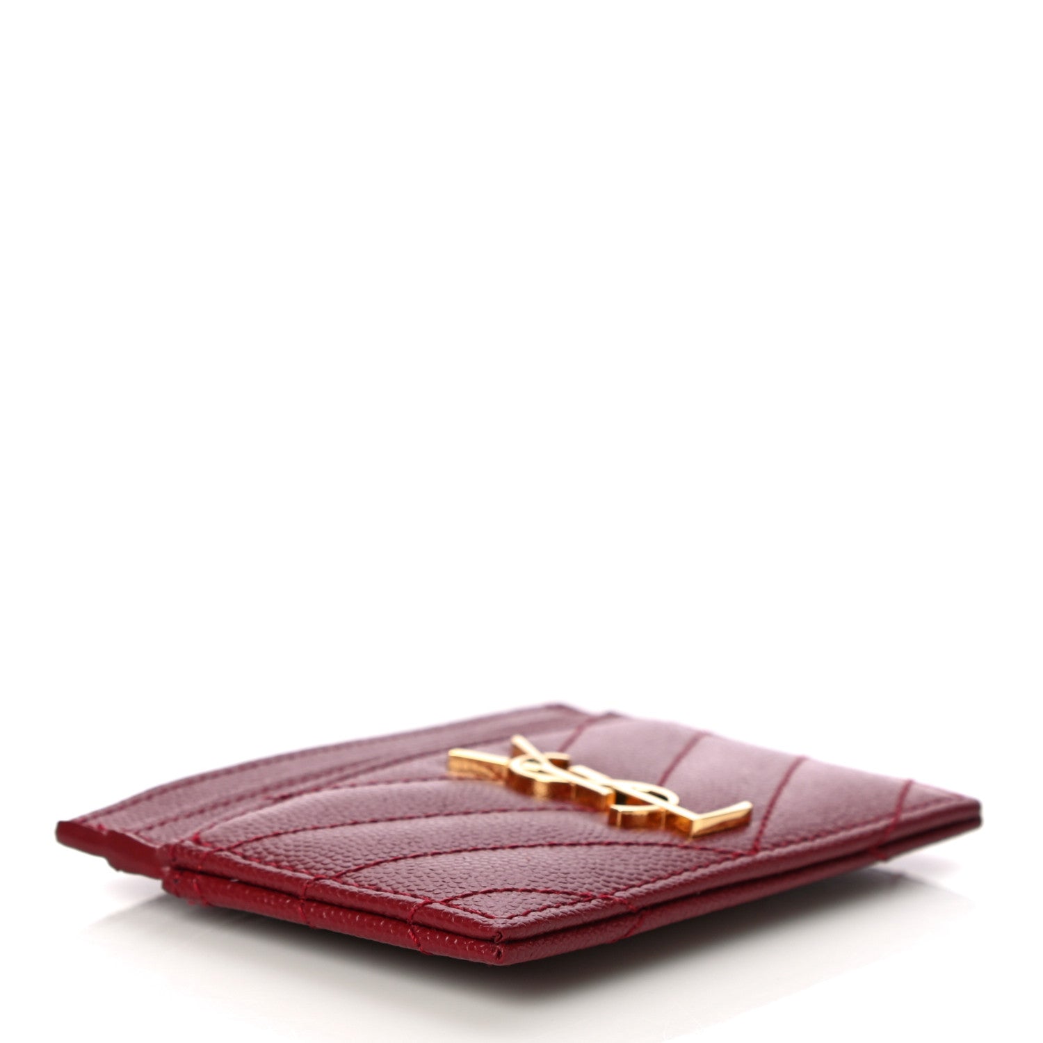 Saint Laurent Grain De Poudre Matelasse Chevron Monogram Credit Card Case New Red 4 of 11