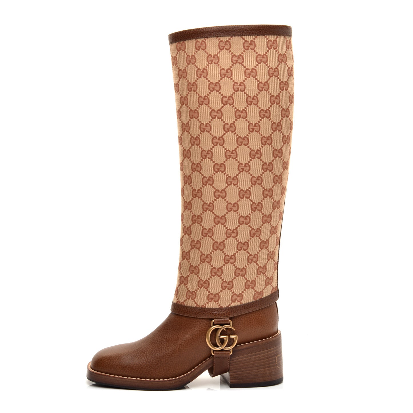 GG Monogram Calfskin Lola Tall Boots 36 Beige Ruggine Cuir