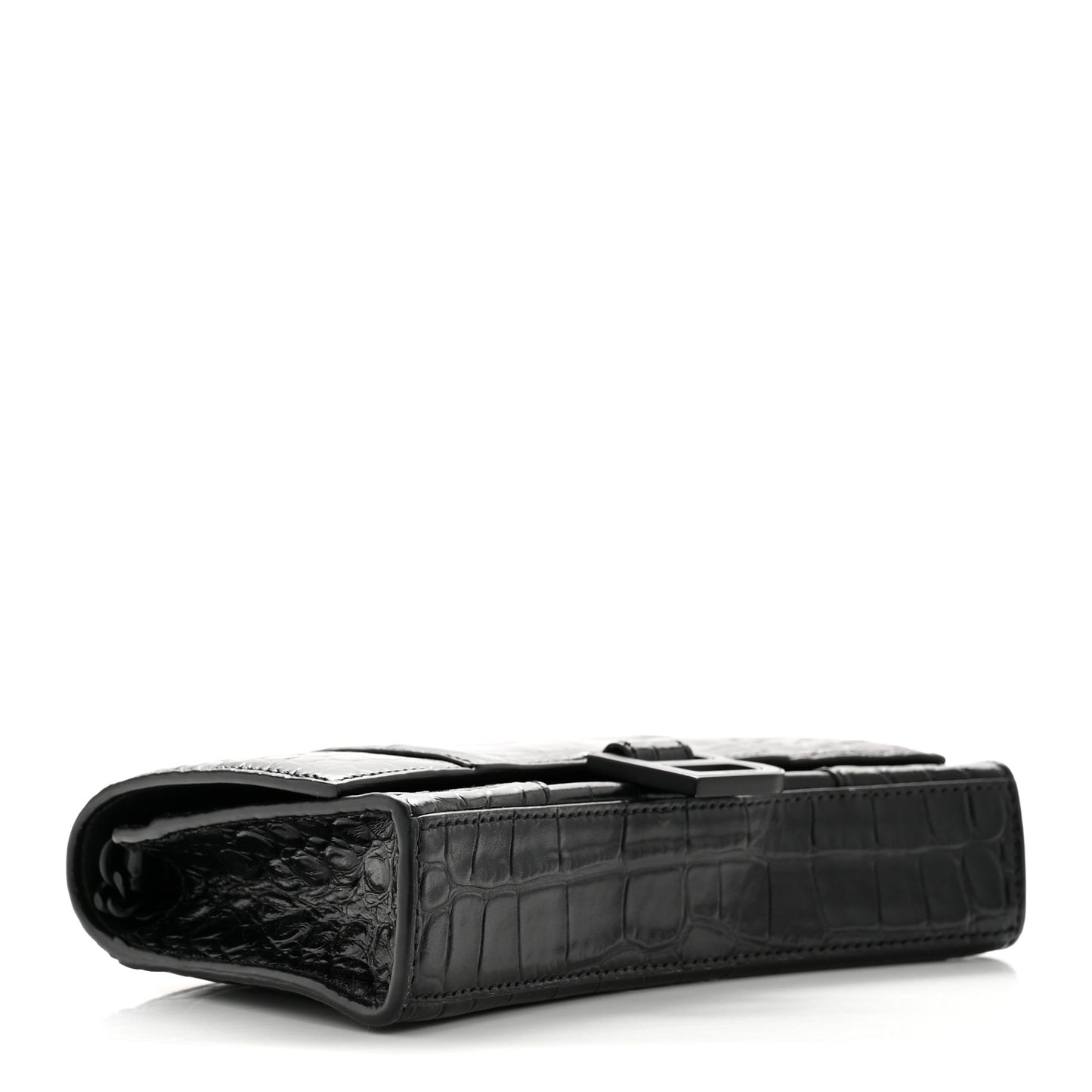 Shiny Calfskin Monochrome Crocodile Embossed Hourglass Chain Bag Black