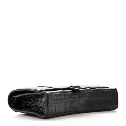 Balenciaga Shiny Calfskin Monochrome Crocodile Embossed Hourglass Chain Bag Black 4 of 15