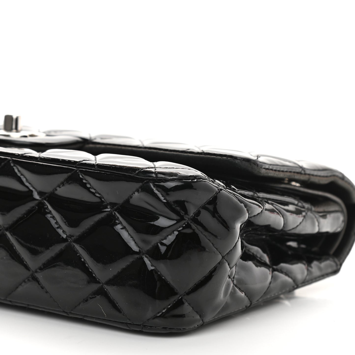 Patent Quilted Medium Double Flap Black